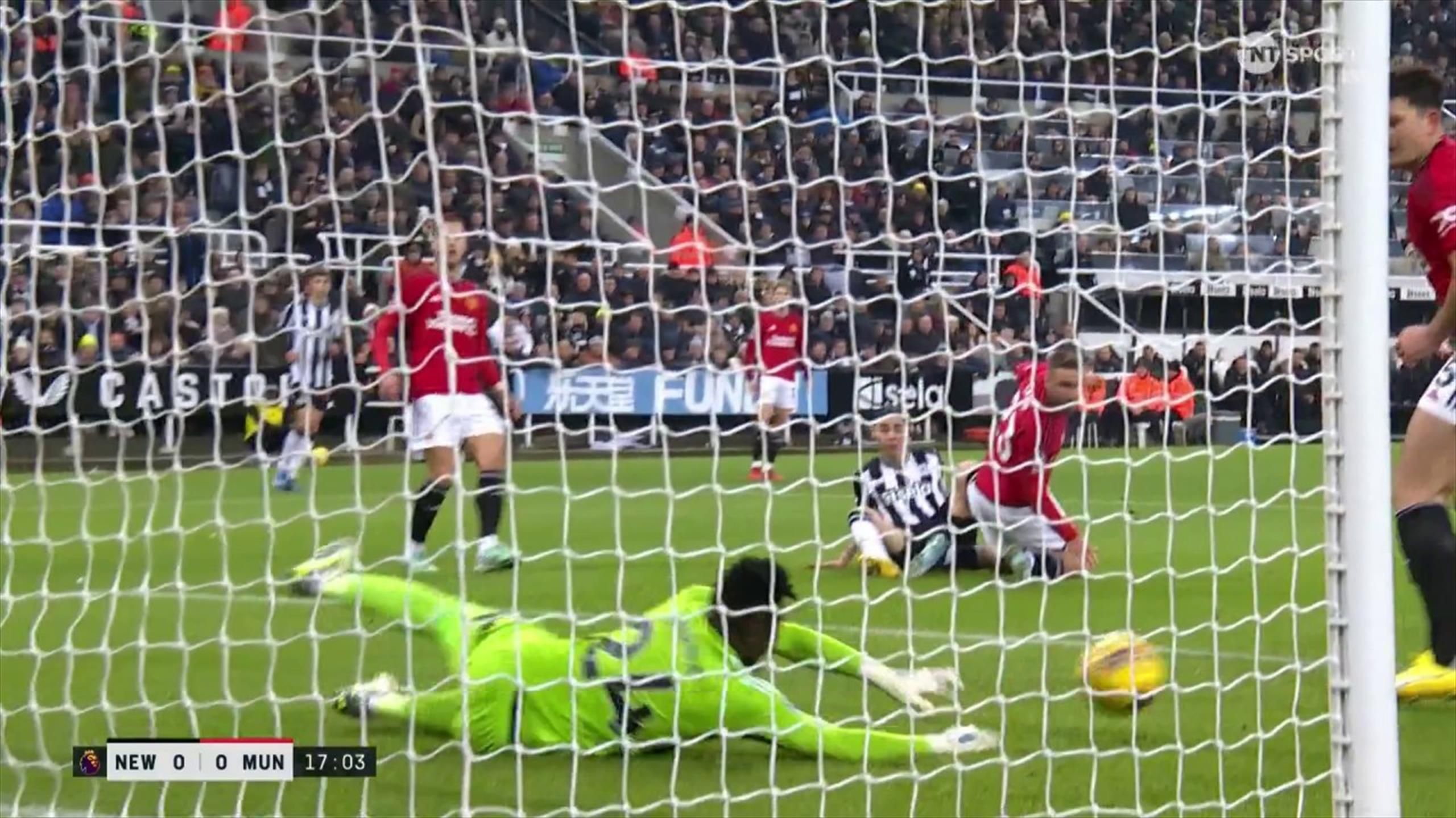 'Really good save' - Manchester United goalkeeper Andre Onana gets 'big hand' to deny Newcastle's Miguel Almiron