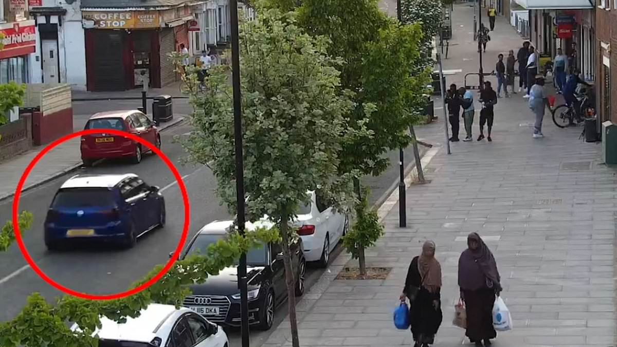 Moment gunman runs onto busy London street and fires shots as horrified onlookers run for cover in shops and behind parked cars