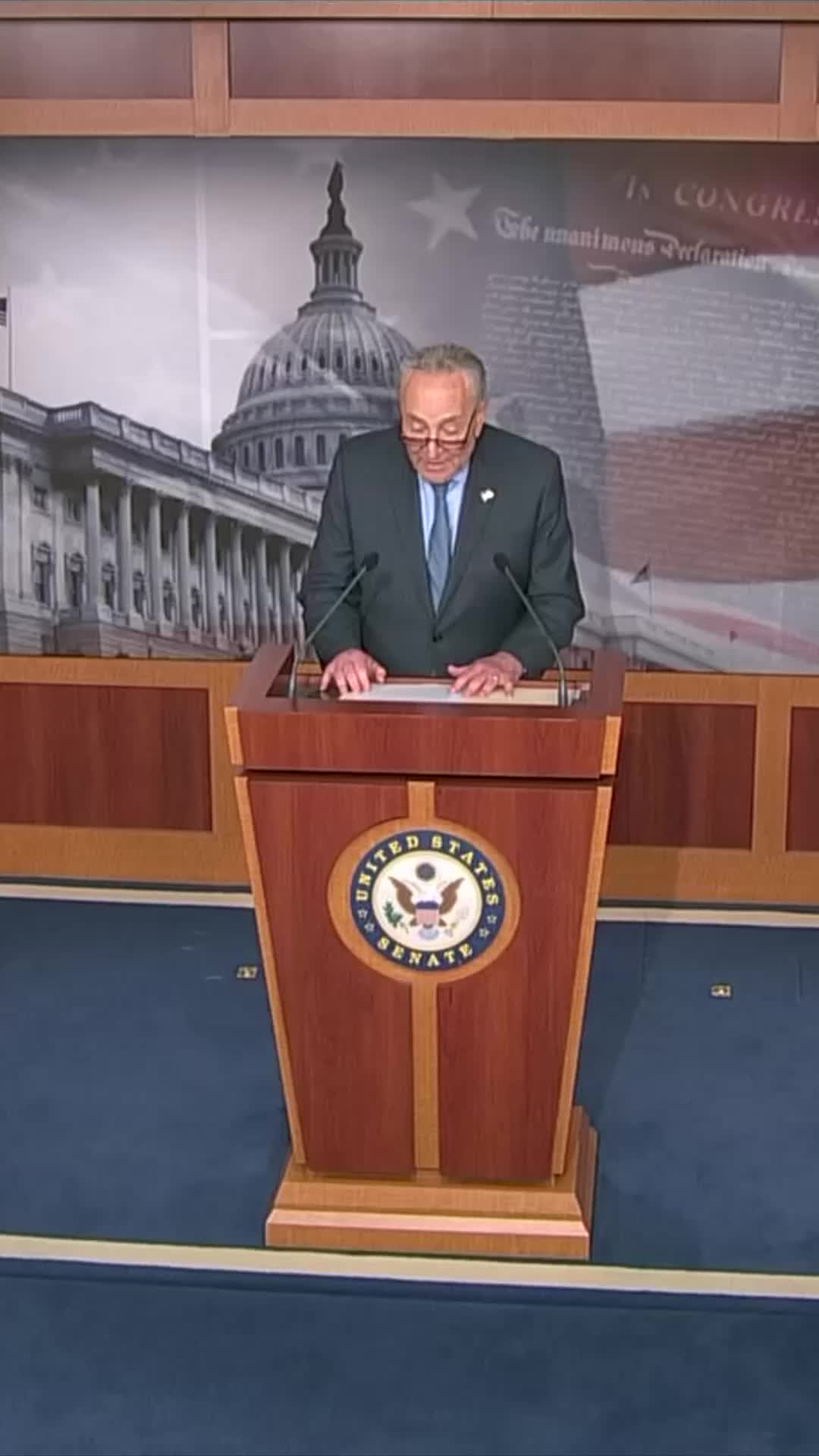 Senate Majority Leader Chuck Schumer (D-NY) on Wednesday defended his decision to dismiss the articles of impeachment against Homeland Security Secretary Alejandro Mayorkas without holding a full trial, arguing that he should never have been impeached in the first place.   “What we saw today was a microcosm of this impeachment since day one: hollow, frivolous, political,” he said. “And we felt very strongly that we had to set a precedent that impeachment should never be used to settle policy disagreements.”   Senate Republicans had urged the majority leader to allow for a full trial, arguing it would set a dangerous precedent and amounted to the Senate shirking its constitutional duty.   “We