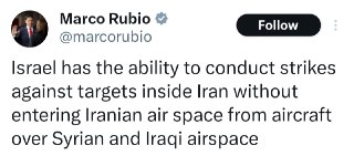 🖼 🚨🇺🇸 Indirectly Rubio said Israel used US F-35 Stealth fighter Jets