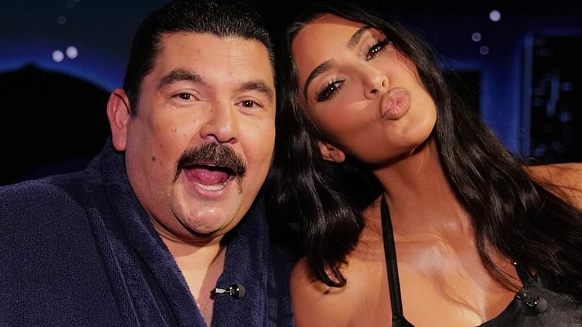 Kim Kardashian is surprised by Jimmy Kimmel Live's Guillermo as he models her SKIMS shapewear - after star stayed mum on Taylor Swift diss