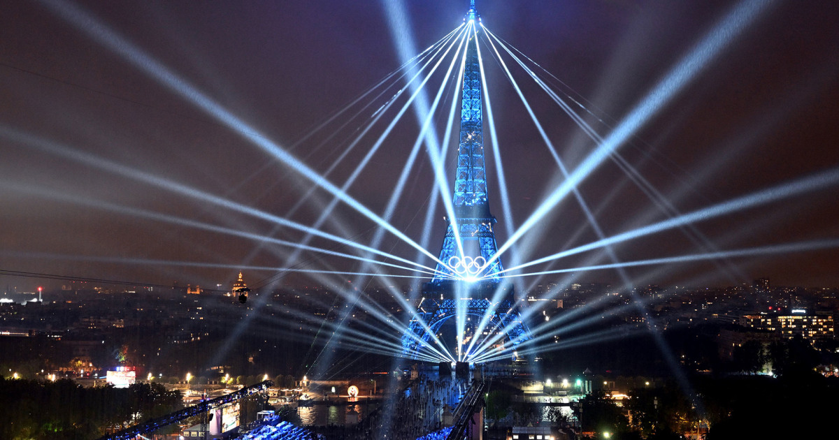 Elaborate light show projected from Eiffel Tower