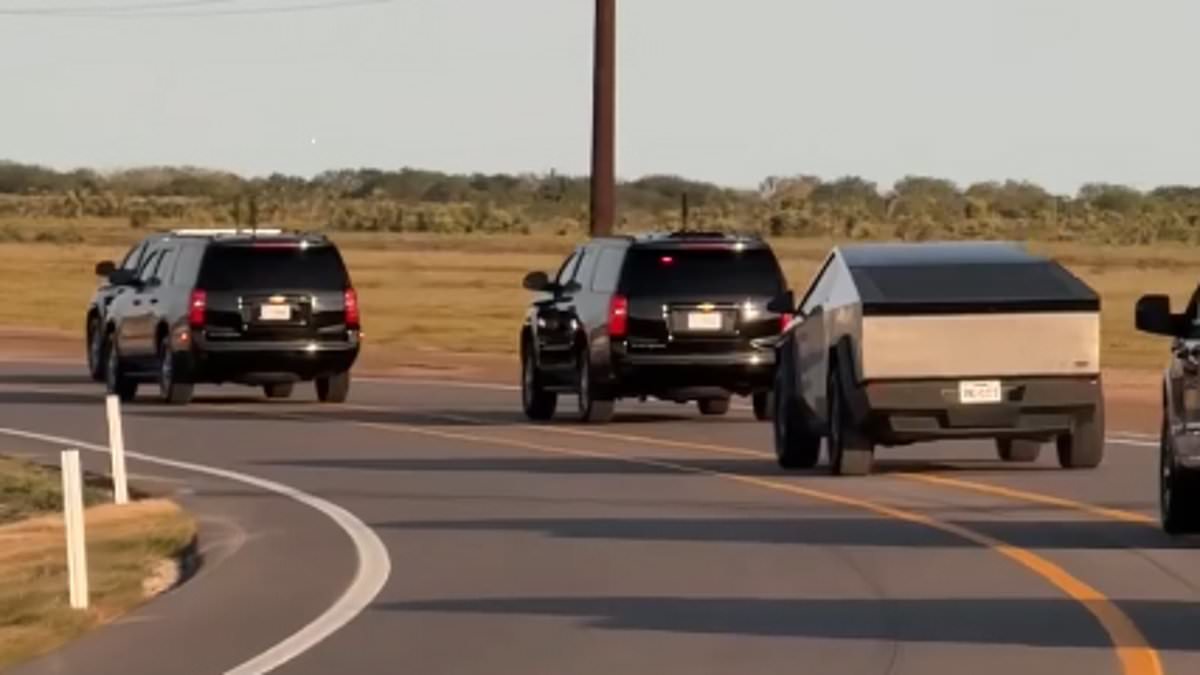 Trump and 'First Buddy' Musk's bromance goes up a gear as Tesla Cybertruck joins president-elect's motorcade in Texas