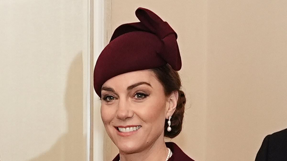 Kate Middleton is spotted wearing her sapphire wedding ring after going without Princess Diana's band for months as she steps out at ceremonial welcome for Emir of Qatar