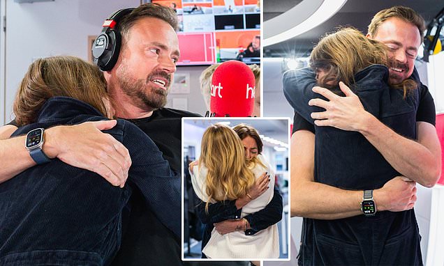 The emotional moment Jamie Theakston, 54, hugs pals Davina and Amanda