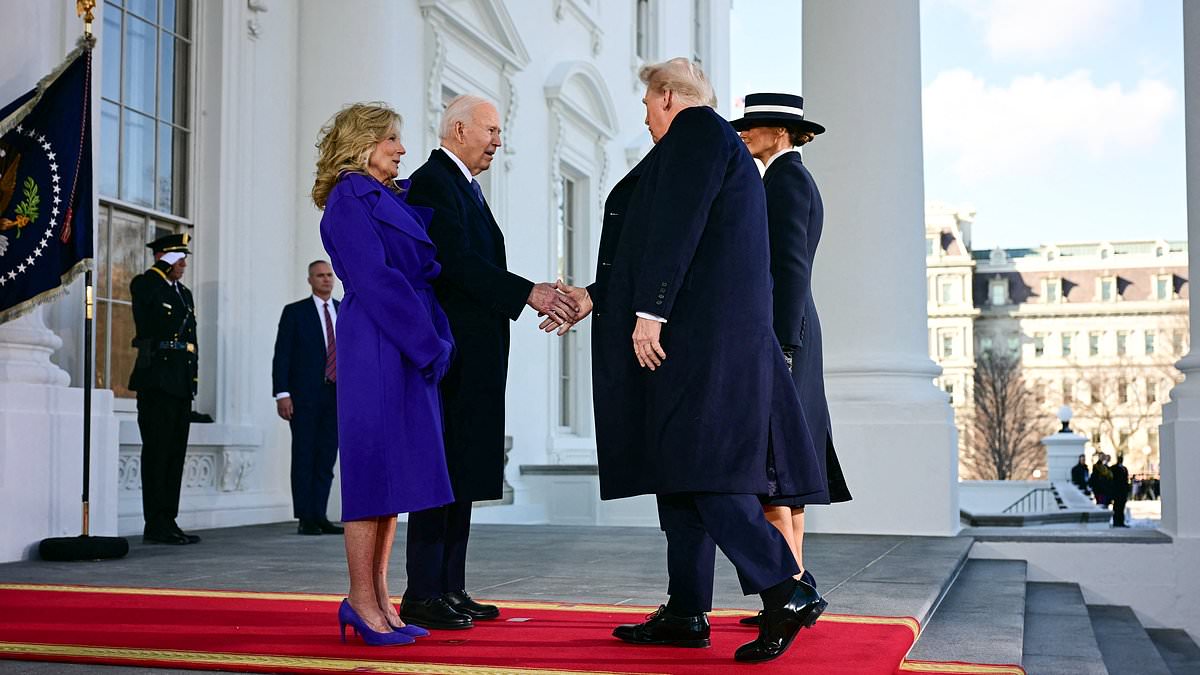 Trump and Melania meet Joe and Jill Biden as they prepare to pick up keys to the White House