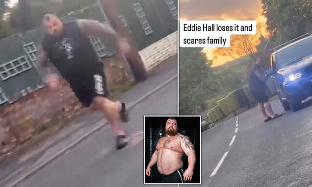 Moment furious ex-World's Strongest Man Eddie Hall chases after car