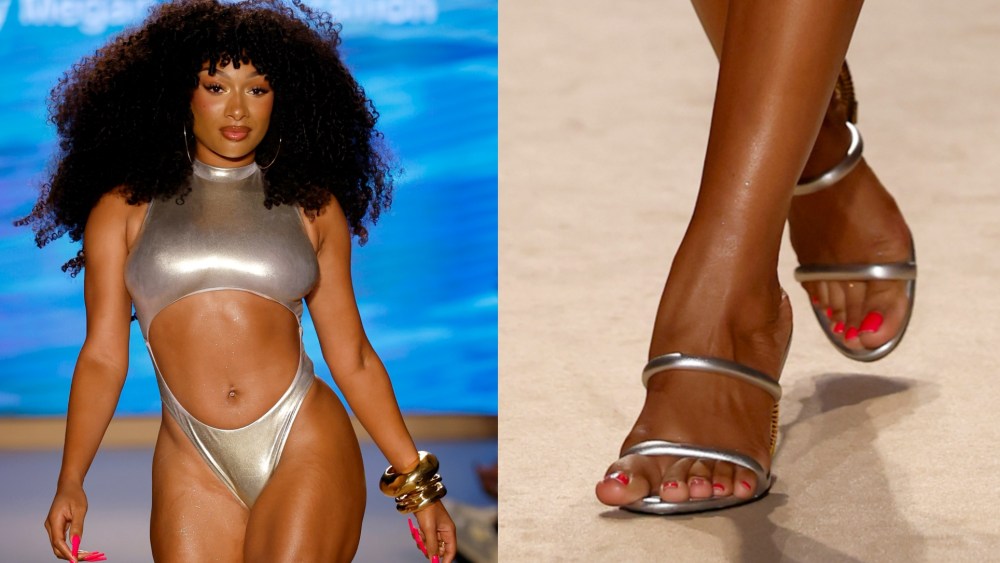 Megan Thee Stallion Debuts Bold Hot Girl Summer Swimwear in Miami in Sandals