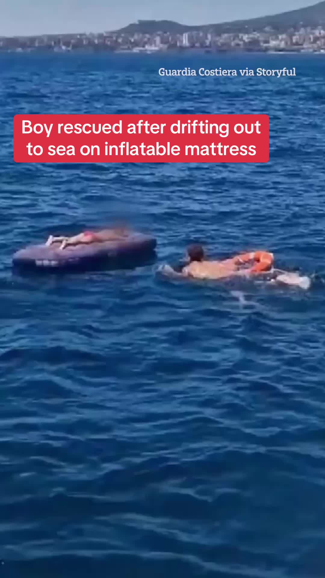 This is the shocking moment a boy was rescued after drifting out to sea on an inflatable mattress. #WorldNews #Sea #Rescue #Viral