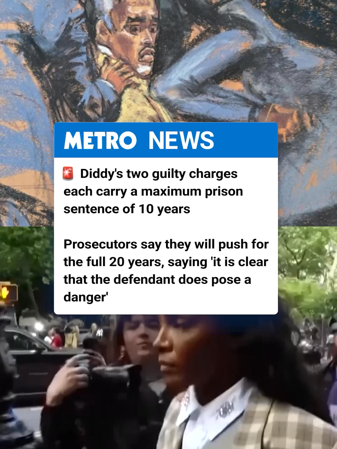Diddy has been found guilty of two counts out of five counts but, he's his sentecing won't come till later. It's also not known yet if Combs will stay in prison until that time - prosecutors have argued he should, while his defence has asked for him to be released on bail today. Prosecutor Maurene Comey has said she will push for the full 20 years. 'It is clear that the defendant does pose a danger,' she said. #seandiddy #breaking #usacrime