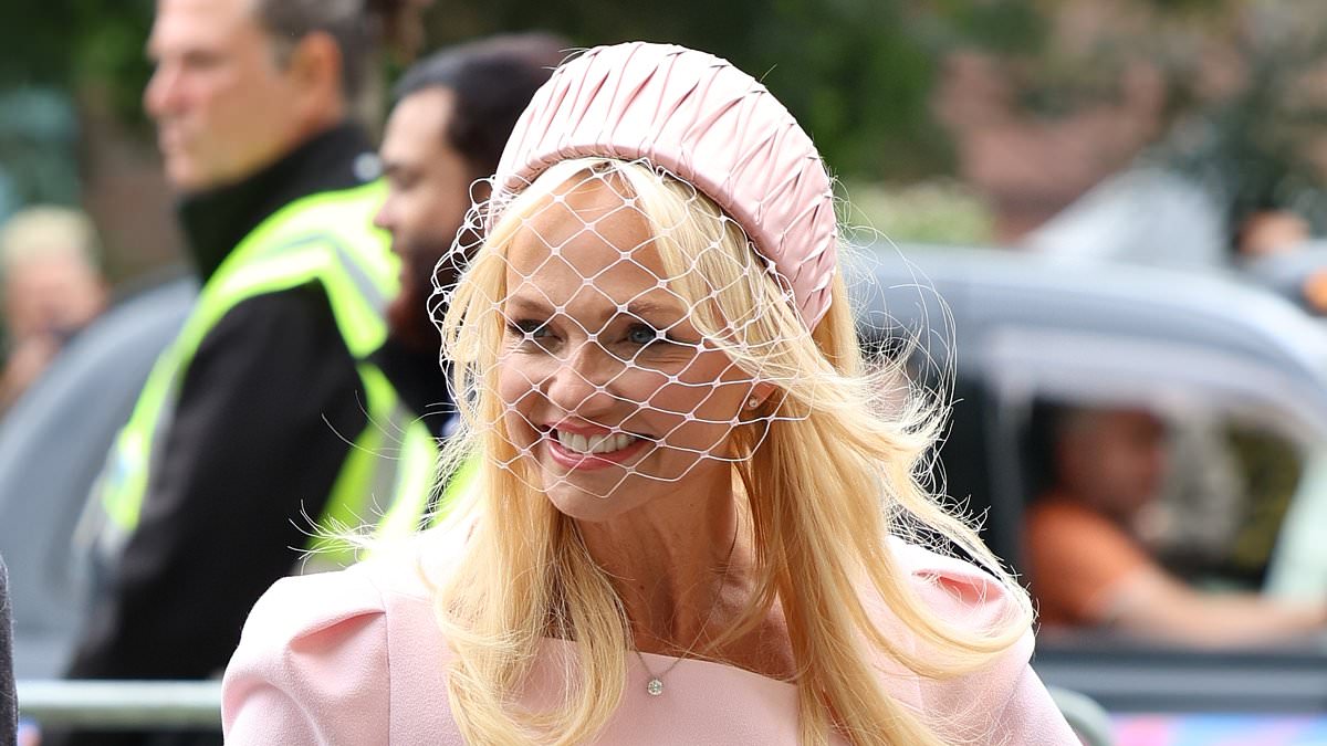 Emma Bunton looks chic in a pink mini dress as she's the ONLY Spice Girl to attend Mel B's wedding alongside her son Beau