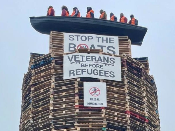 Outrage as 'migrant boat’ placed on top of loyalist bonfire in Co Tyrone