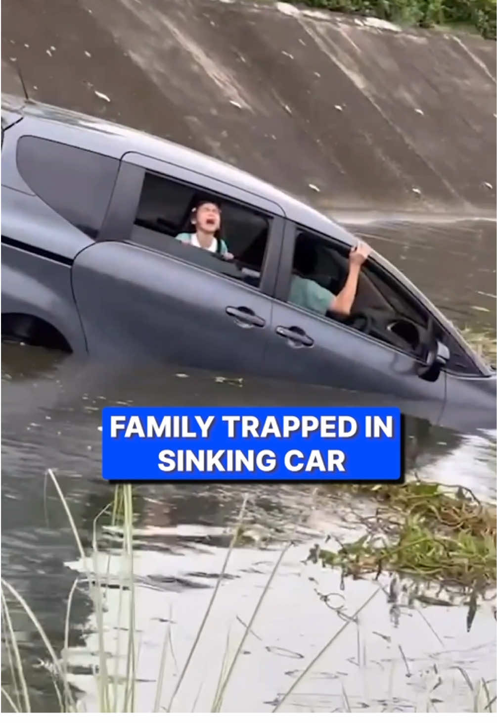 A car carrying a mother and daughter veered off the road and into a ditch filled with water in Thailand. A quick-thinking local threw a rope to drag the car closer to arm's reach where they eventually plucked them out of the hazardous situation. 📷 Newsflare #car #rescue #hero #thailand #news