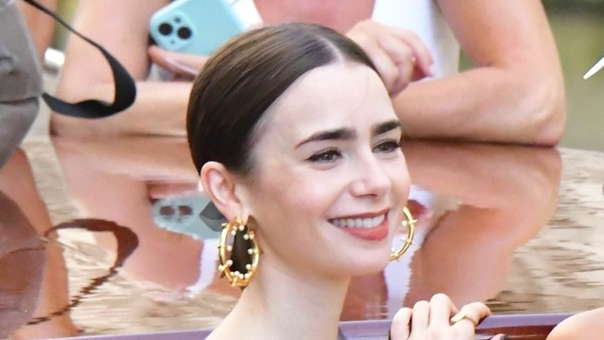 Lily Collins wows in a polka dot co-ord for Emily In Paris filming