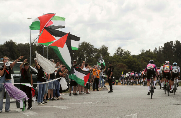 Pro-Palestine demonstrations continue at Vuelta as Bernal wins shortened stage