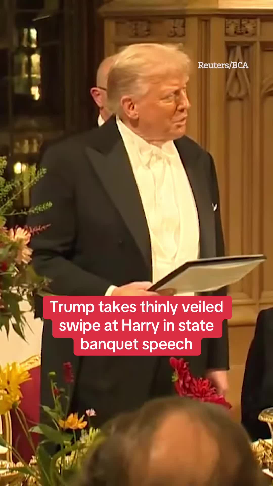 Trump takes thinly veiled swipe at Harry in state banquet speech #trump #princeharry #princewilliam