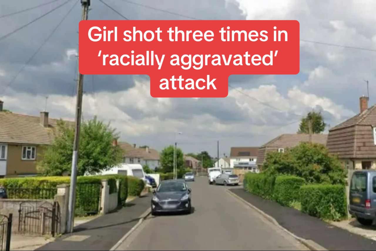 A young girl has been shot three times in a &quot;racially aggravated&quot; attack, as cops launch an urgent manhunt. Read the full details above.  #shooting #UK #uknews