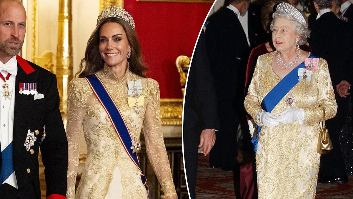 Kate Middleton delivers a mic drop moment in dazzling gold dress identical to the late monarch - giving a glimpse of the Queen she plans to be