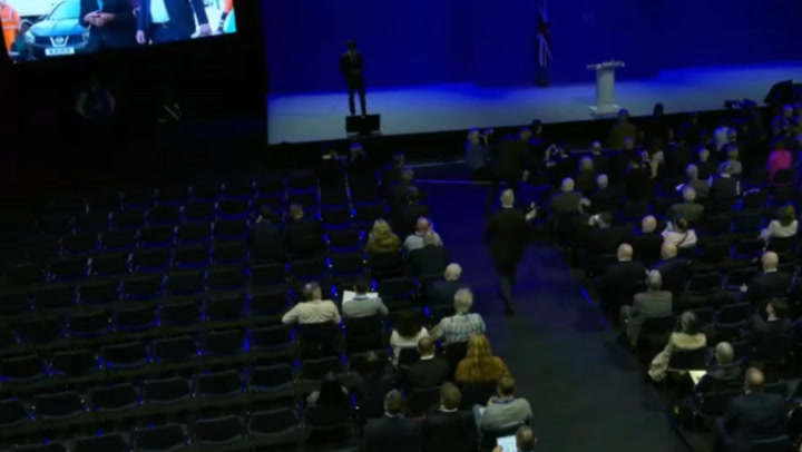 Video shows empty seats during key Conservative party conference speech