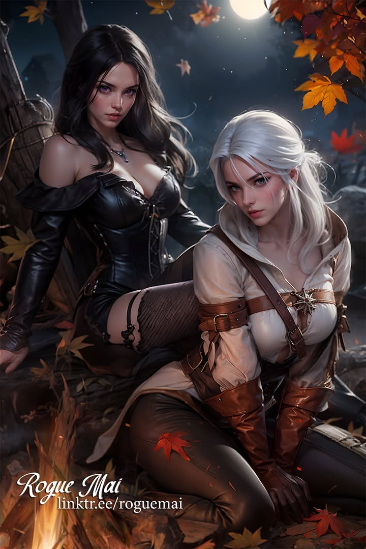 Yennefer &amp; Ciri by a campfire 🔥🔥🍁🍂🍁🍂🍁 ~ Art by Rogue Mai ~ #aiartwork #Yennefer #ciri #fantasyart #beautiful  Tap...