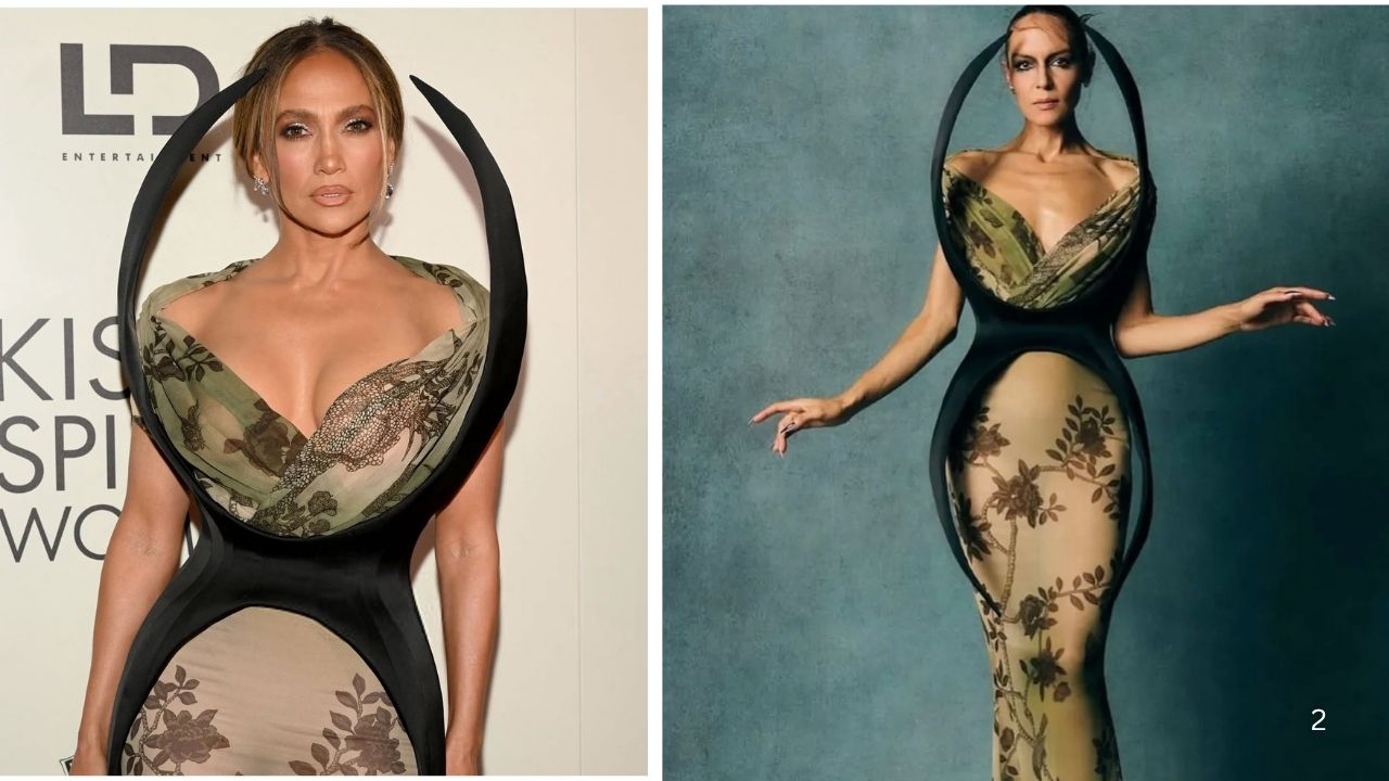 JLO Reunites with Ben Affleck at the “Kiss Of The Spider Woman” Premiere in a Green and Brown Harris Reed Gown