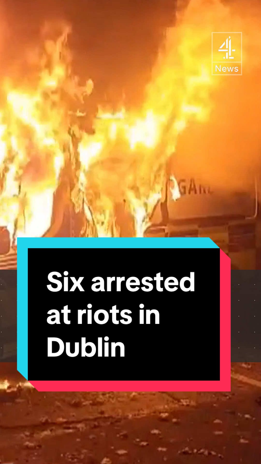Six people have been arrested after violent protests outside a Dublin hotel housing asylum seekers. Gardaí - Irish police - were attacked with glass bottles, bricks and fireworks outside the Citywest Hotel, which a line of riot police prevented protesters from entering. A police vehicle was also set on fire. It is the second night in a row a protest has been held outside the hotel, following allegations of a sexual assault on a young girl. #Protests #Police #Dublin #Channel4News #C4News