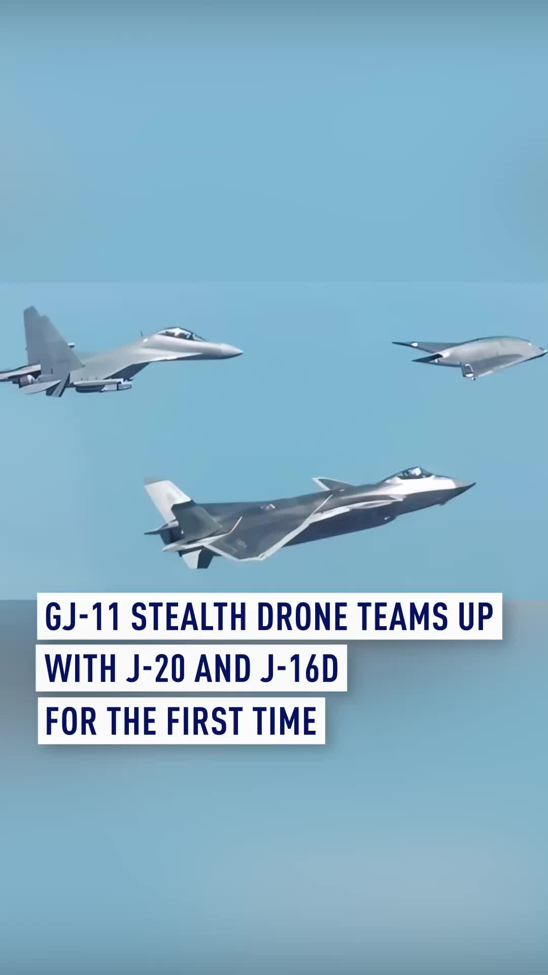 In a newly released microfilm by the PLA Air Force, a GJ-11 stealth drone was seen flying in formation with a J-20 stealth fighter jet and a J-16D electronic warfare aircraft — marking the first time this trio has appeared together in action. The short film, titled “Far-Reaching Dreams,” is to celebrate the 76th anniversary of the People’s Liberation Army Air Force. #PLAAirForce #ChinaAirForce #GJ11 #J20 #J16D #MilitaryTechnology #Aviation #StealthAircraft