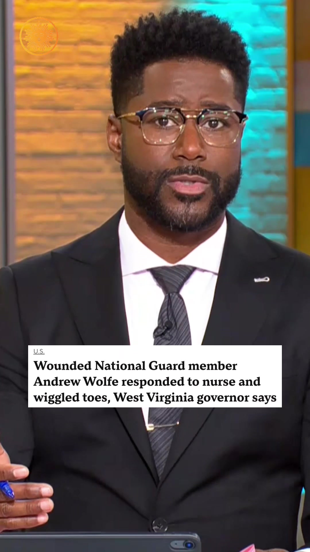 Air Force Staff Sgt. Andrew Wolfe remains in serious condition after last week's shooting in Washington, D.C., West Virginia Gov. Patrick Morrisey said. Wolfe, 24, responded to a nurse with a thumbs-up and was also able to move his toes, Morrisey told reporters, calling it &quot;a positive sign&quot; but adding he would not speculate on Wolfe's recovery. #nationalguard #washingtondc