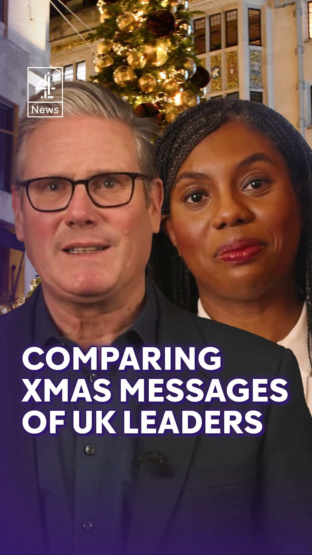 The UK's political leaders have released video Christmas messages with some of them nodding towards the difficult year they have endured. Prime Minister Keir Starmer vowed to help people struggling with cost-of-living issues, and Kemi Badenoch thanked people who had backed her as Conservative leader. #Christmas #Starmer #Badenoch #Channel4news