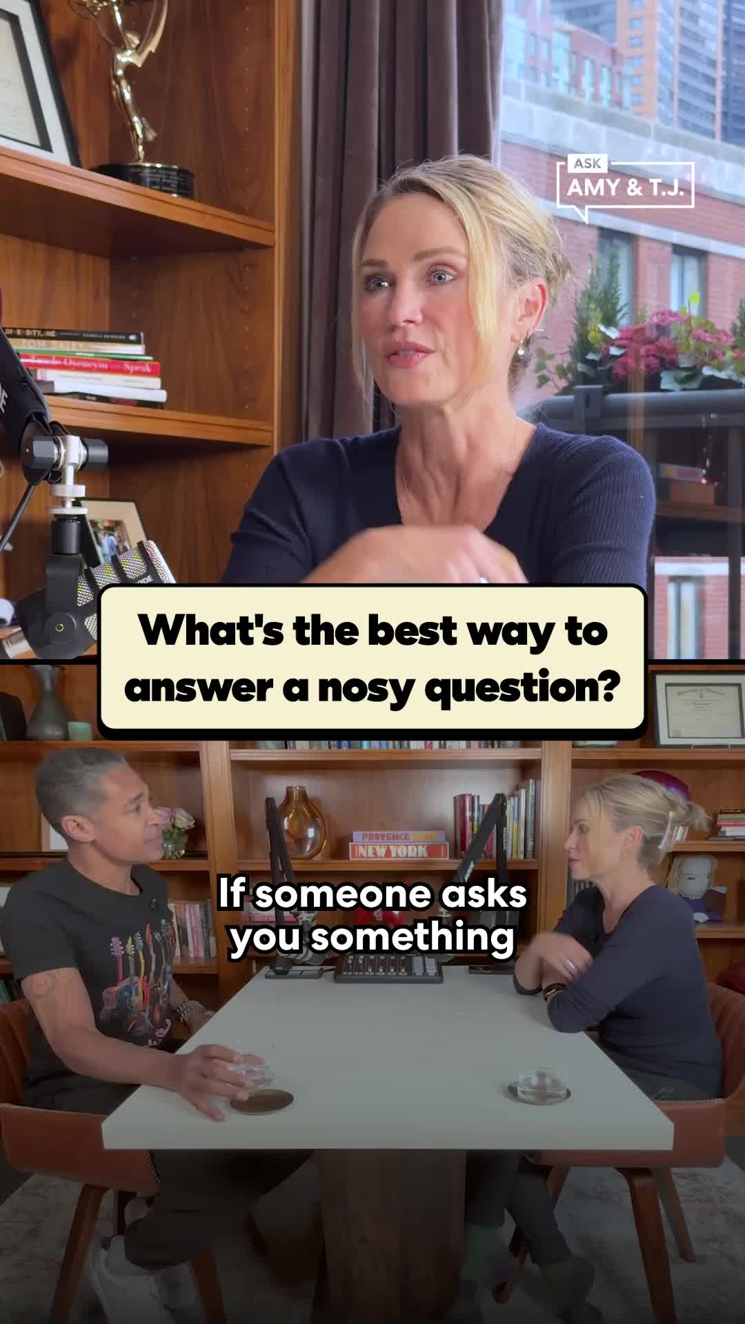 Nosy questions: interrogation or opportunity for sass? Depends on how you take them. 👃⁉️🤨 Amy Robach and T.J. Holmes share their tips for how to pull the UNO reverse card when someone asks something a little too personal.