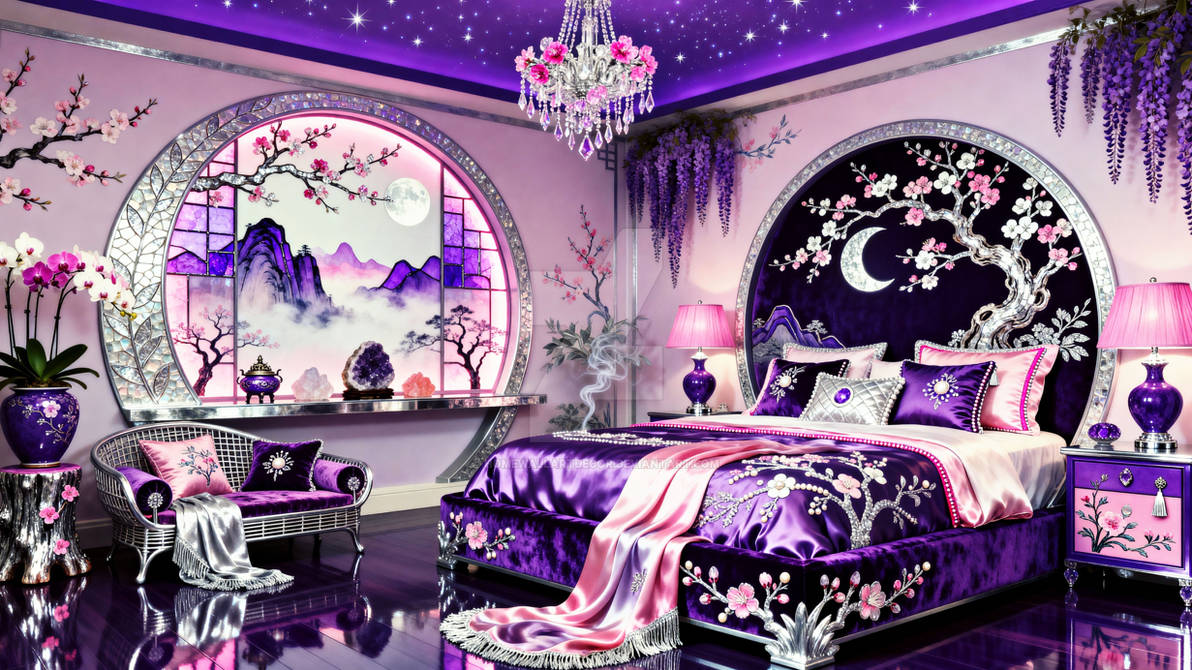 Glam Enchanted Moonlit Wisteria Bedroom in Purple  by HomeWallArtDecor on DeviantArt