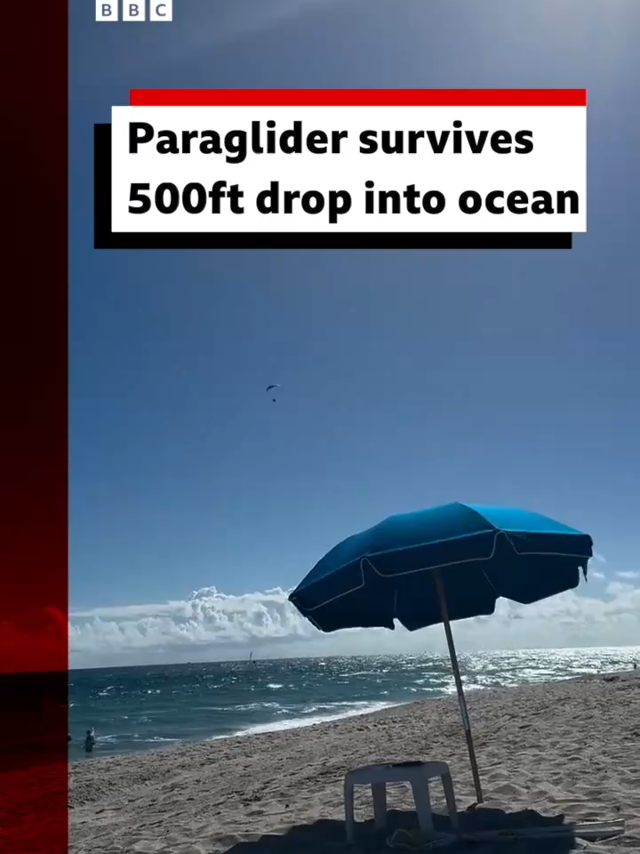 The 52-year-old's powered paraglider malfunctioned, causing him to crash into the water off the coast of Palm Beach County, Florida. He was not injured, according to the police department. #Paraglider #PalmBeach #Florida #USNews #BBCNews