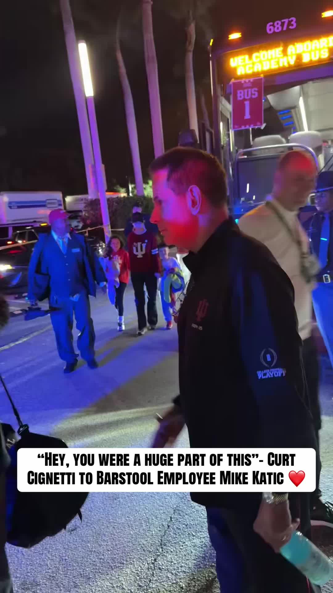 Barstool Employee and Former IU Center Mike Katic gets a congratulations from Coach Cignetti after Indiana’s national championship win ❤️ @Mike Katic #collegefootball #indiana