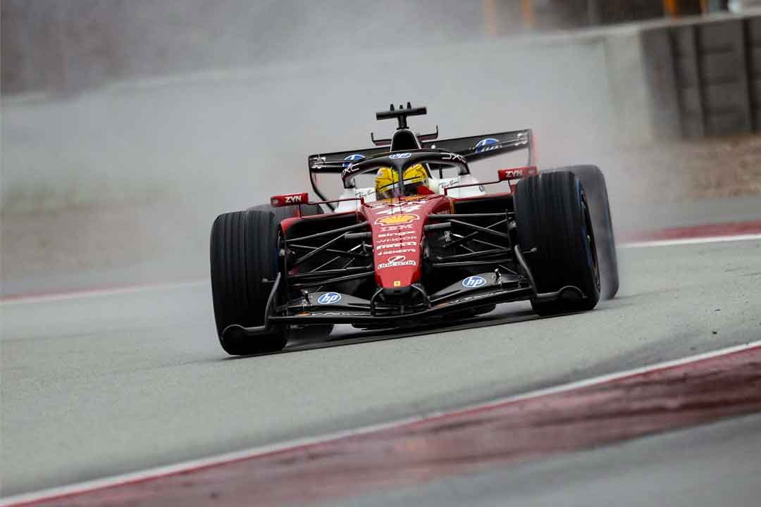 Hamilton says rain-hit first run in new Ferrari ‘could have been so much worse’ | Formula 1