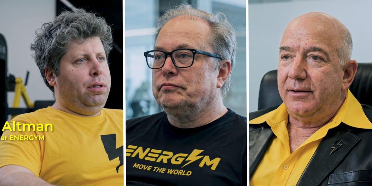 Viral 'ad' ages Musk, Bezos, and Altman to be imaginary Energym execs