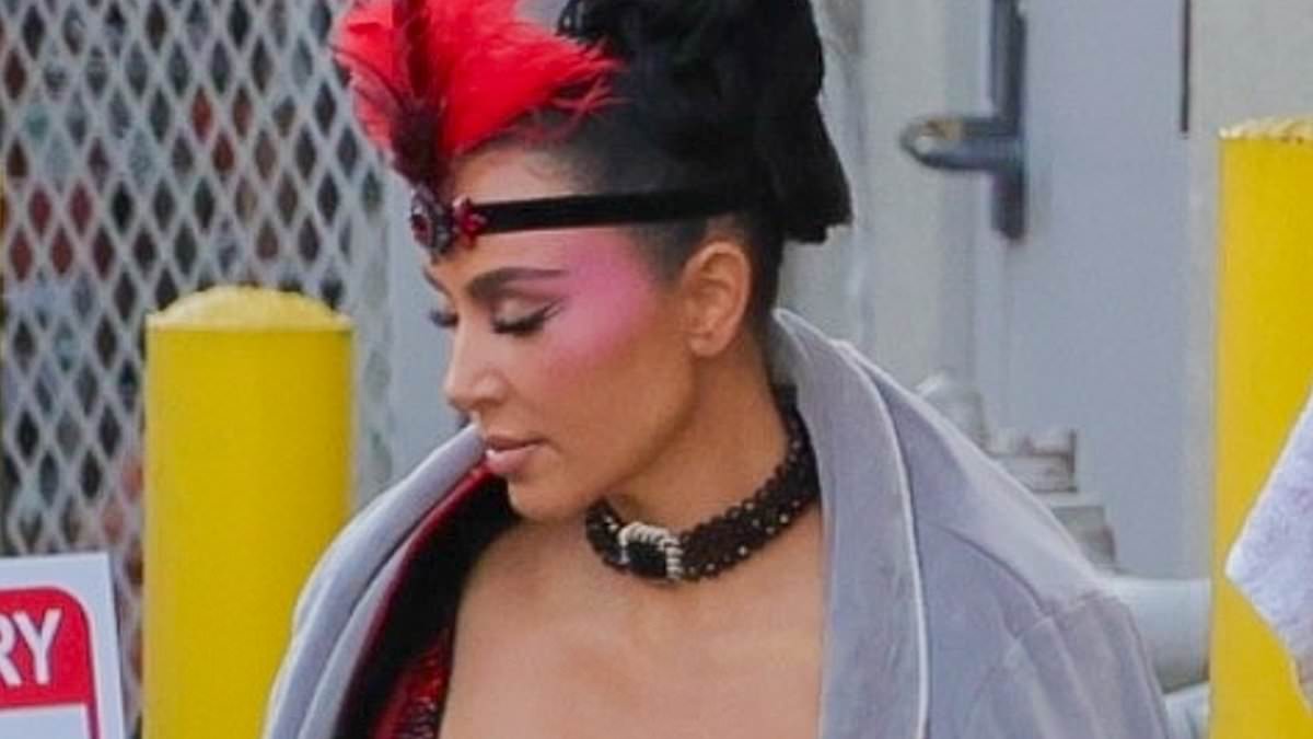 Kim Kardashian's life of a showgirl! Reality star channels nemesis Taylor Swift on set of new movie set in Las Vegas