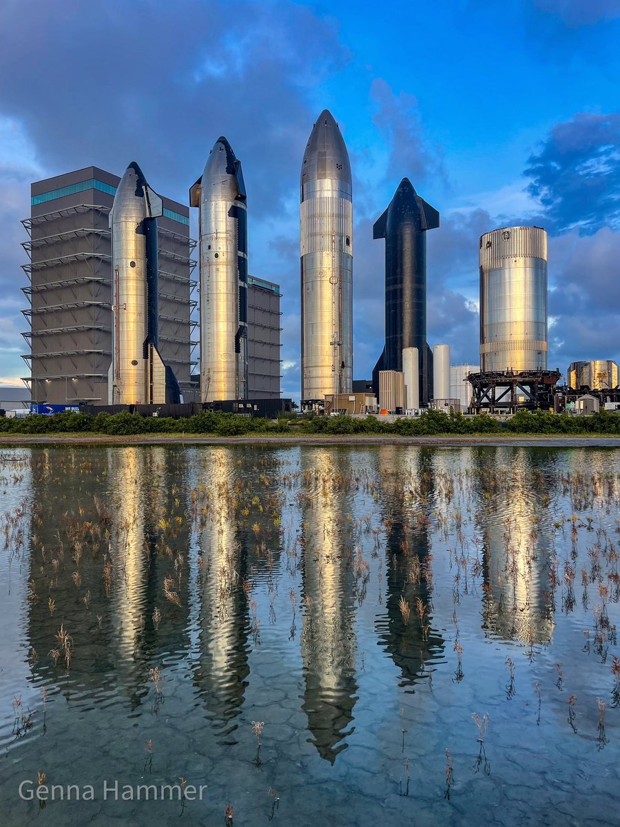 Rocket garden at Starbase. You can see this from the public highway.