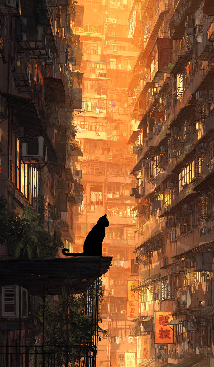 Golden Alley Cat Above the City by radstream on DeviantArt