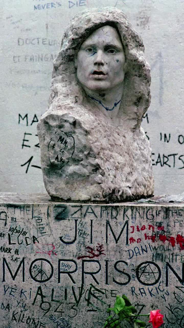 @jimmorrison of the #Doors died in a #paris bathtub on July 3rd 1971. He was only 27. Morrison was buried in a simple wooden coffin in eastern Paris at the famous Le Pere Lachaise Cemetery. I  am a doors fan, so while in Paris in the mid 1907s I visited the grave with my #leica camera. This photograph matters to me because shortly after it was taken, this beautiful marble bust of Morrison was stolen. “The future is uncertain and the end is always near” are words written by Morrison that I live by. I re-scanned the negative and used #ai tools to bring them back to life!