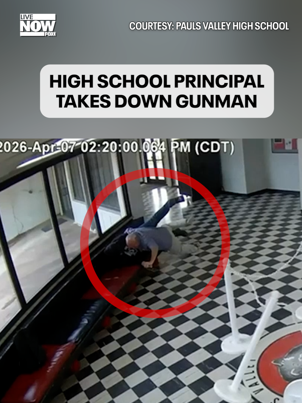 Newly released video shows Oklahoma high school principal Kirk Moore confronting and tackling an armed intruder before being shot in the leg. Authorities say Moore and school staff acted quickly after a 20-year-old former student entered Pauls Valley High School with a gun, helping prevent further injuries. The suspect was taken into custody, no students were harmed, and Moore is in stable condition as officials praise his actions for saving lives.