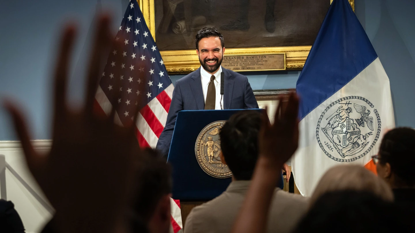 Mamdani weighs veto of protest buffer zone bill as demonstrators rally at City Hall