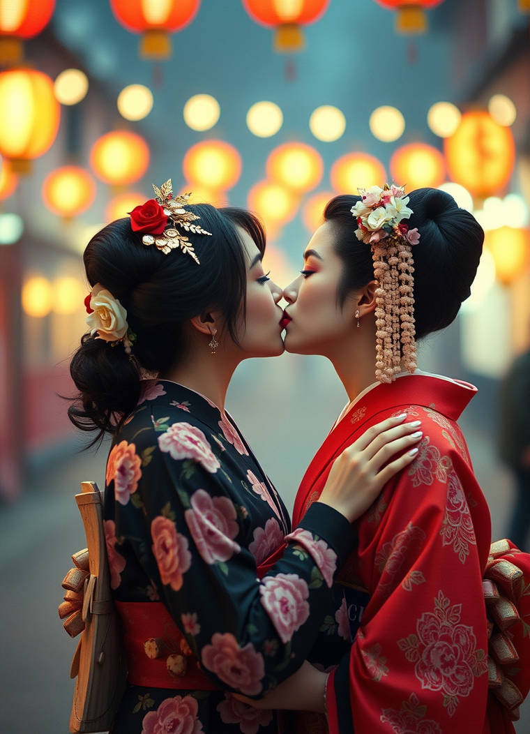 Pastel Goth Geishas Kissing V14