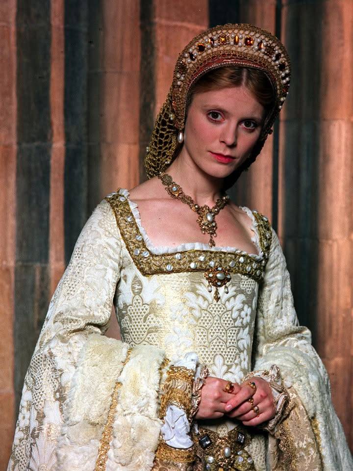 In 2003, this white and gold damask Tudor-style gown was worn in...